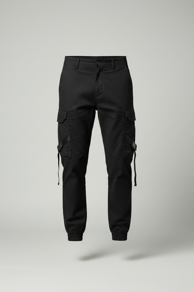Pantalon Noir Cargo Poches Multiples Décontracté Homme - Toile - vue 3