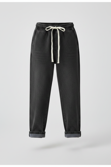 Pantalon Noir Enfant Molletonné Ample Décontracté Cordon - vue 3