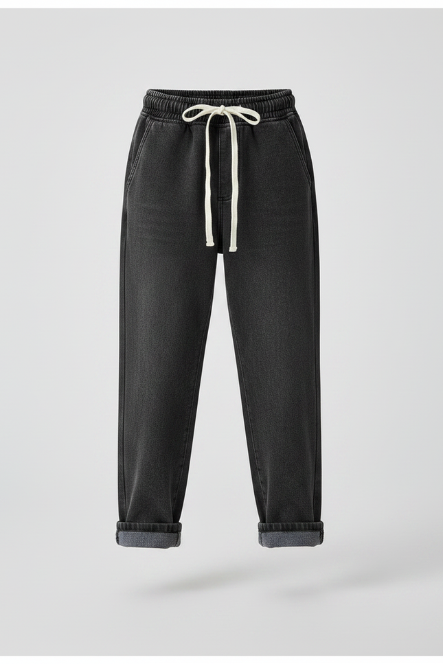 Pantalon Noir Enfant Molletonné Ample Décontracté Cordon - vue 3