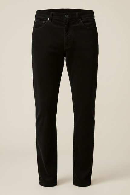 Pantalon Noir Côtelé Droit Coton Homme Élégant - Cordé - vue 3