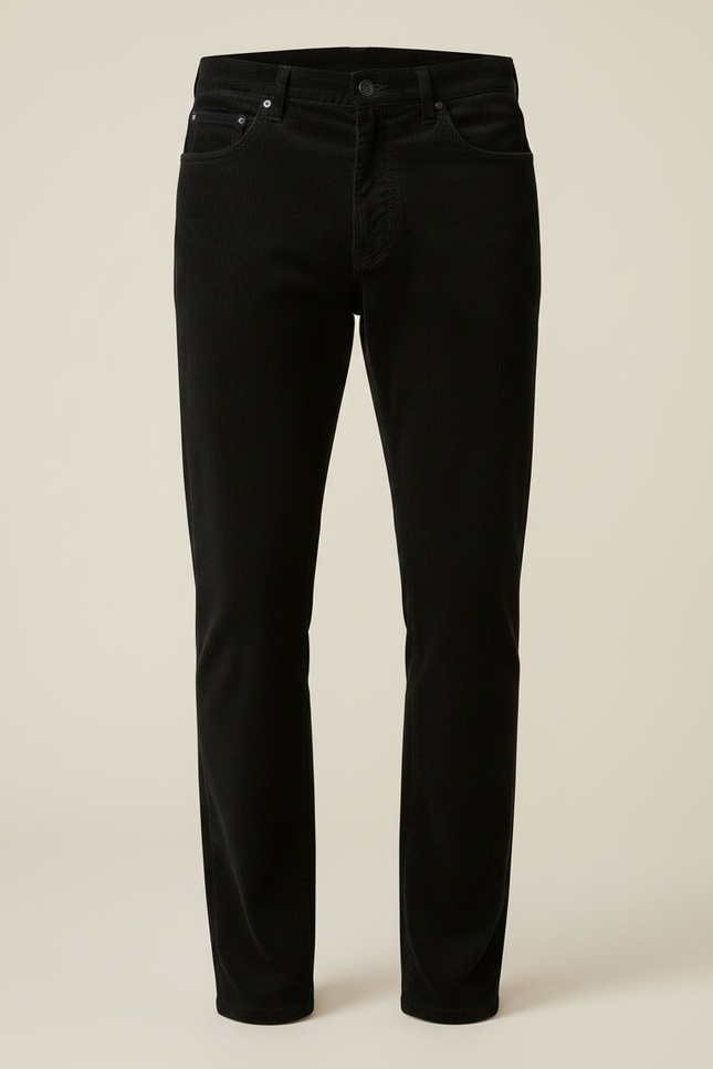Pantalon Noir Côtelé Droit Coton Homme Élégant - Cordé - vue 3