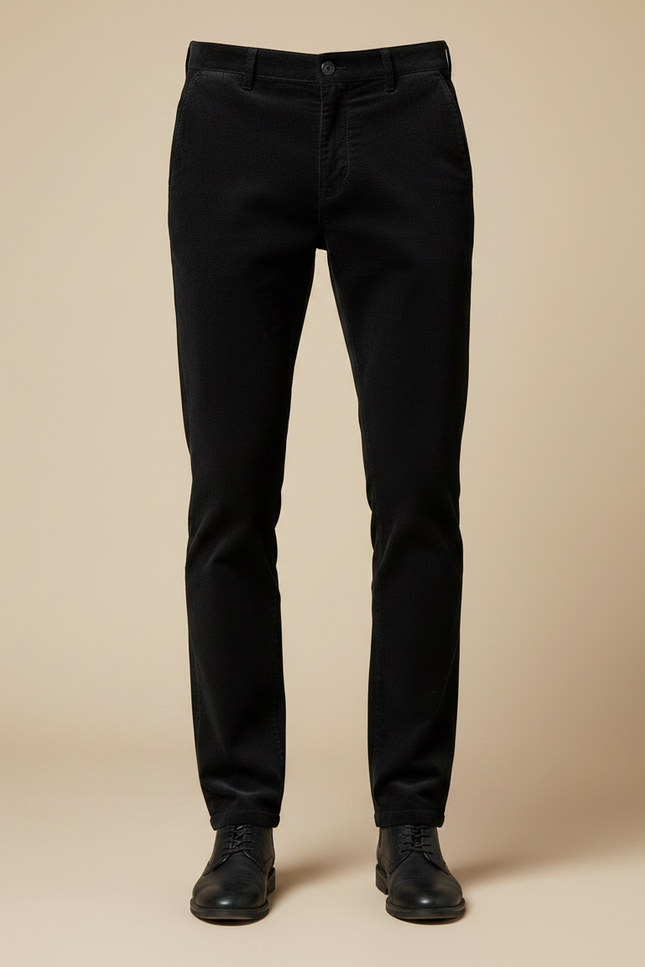 Pantalon Noir Côtelé Élastique Slim Droit - Cordé - vue 3