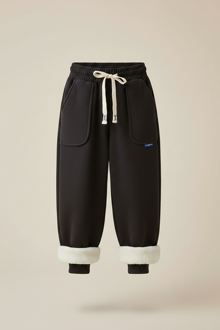 Pantalon Noir Ample Molletonné Doublé Sherpa Enfant - vue 3