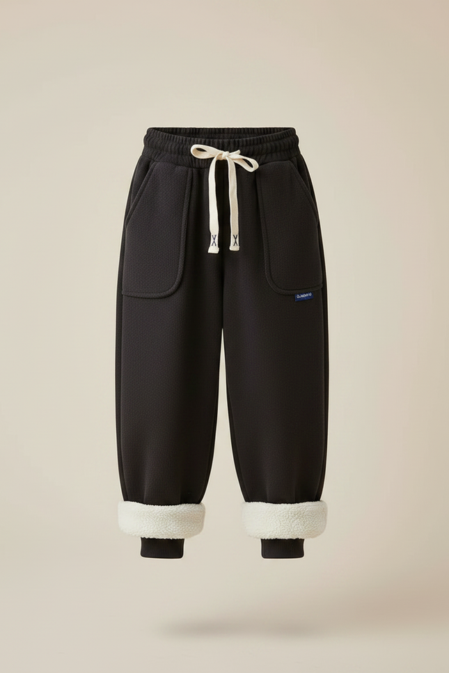 Pantalon Noir Ample Molletonné Doublé Sherpa Enfant - vue 3