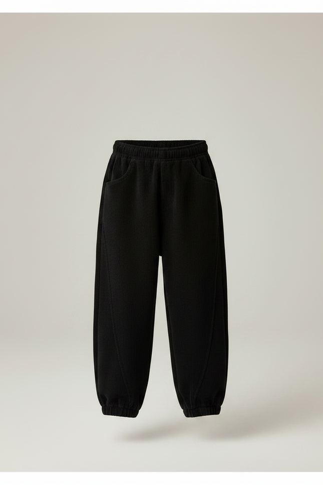 Pantalon Noir Côtelé Ample Décontracté Enfant Sport - Cordé - vue 3