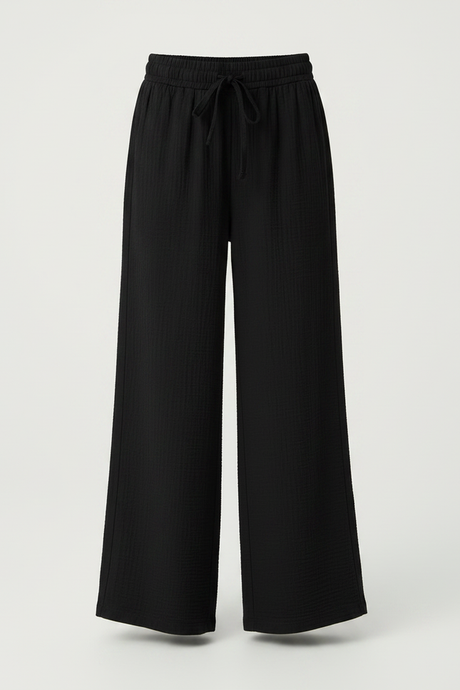 Pantalon Noir Ample Élastique Fluide Fille Confortable - Lin - vue 3