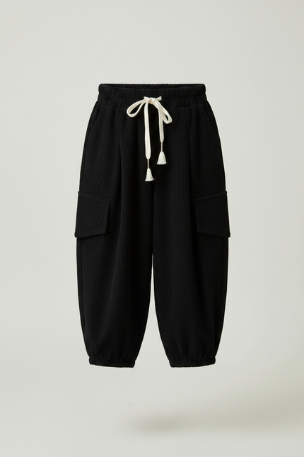 Pantalon Noir Côtelé Ample Cargo Enfant - Cordé - vue 3