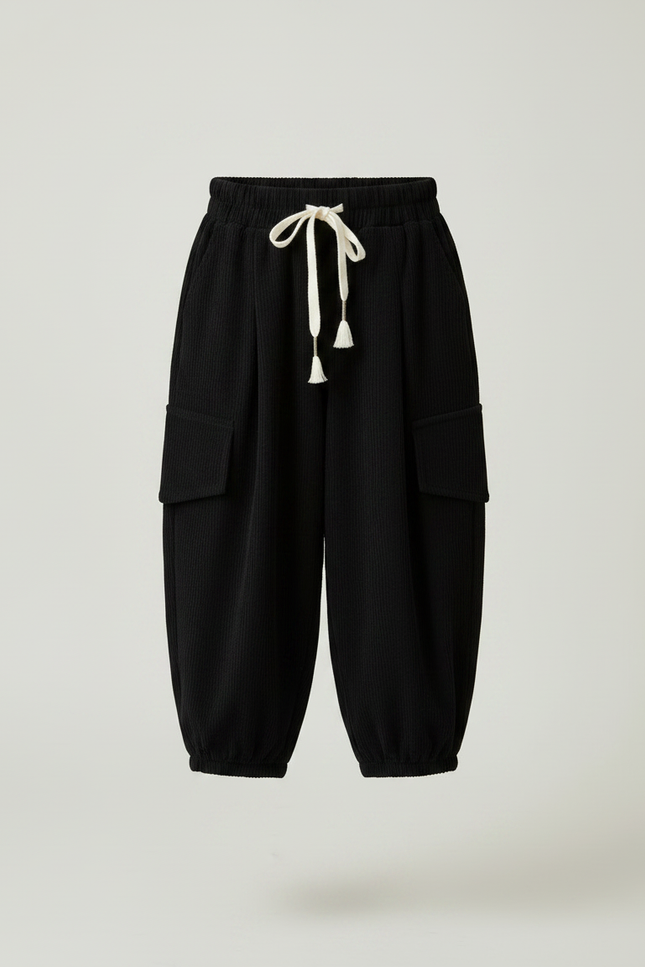 Pantalon Noir Côtelé Ample Cargo Enfant - Cordé - vue 3