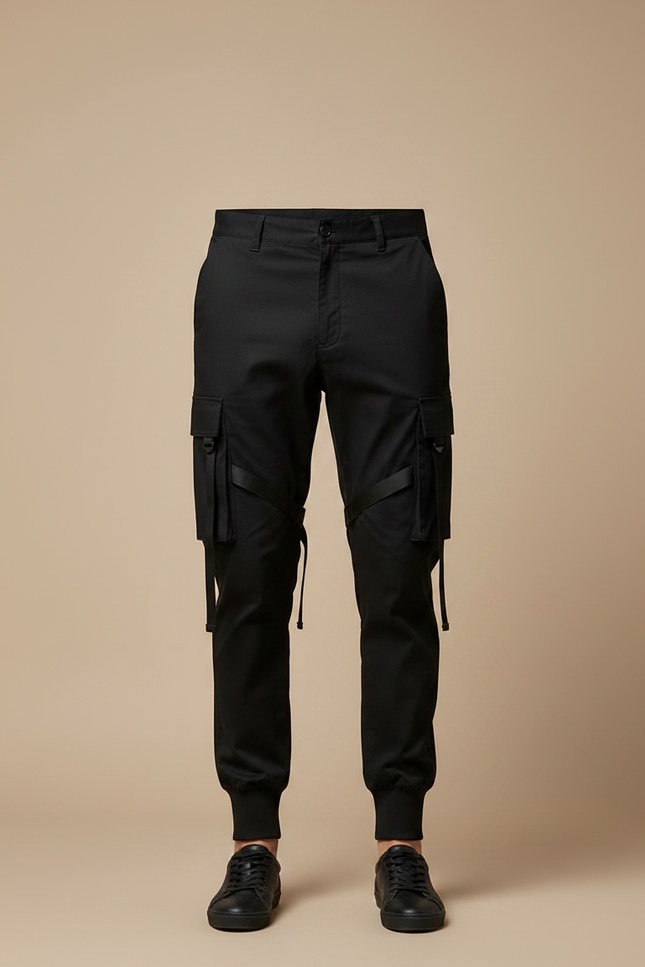 Pantalon Noir Cargo Ample Décontracté Streetwear Homme - Gabardine - vue 3