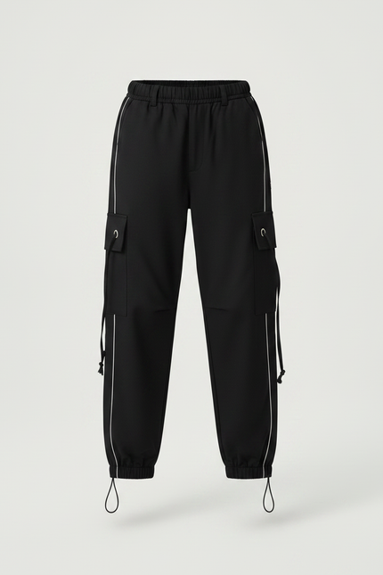 Pantalon Noir Cargo Fille Streetwear Ample Décontracté - Polyester - vue 3