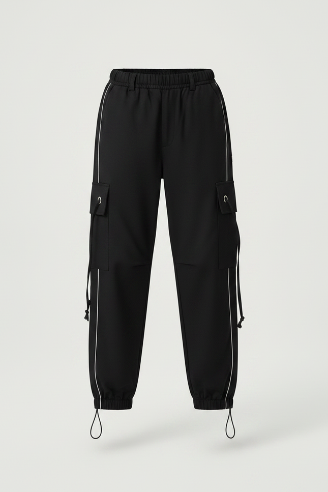 Pantalon Noir Cargo Fille Streetwear Ample Décontracté - Polyester - vue 3