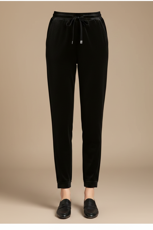 Pantalon Noir Velours Côtelé Carotte Taille Haute Décontracté - Cordé - vue 3