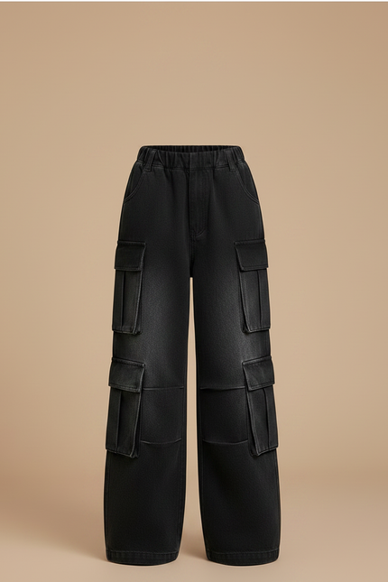 Pantalon Noir Cargo Ample Fille Multi-Poches - Jean - vue 3