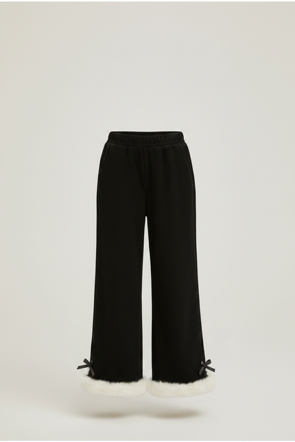Pantalon Noir Fille Côtelé Ample Fourrure Hiver - Cordé - vue 3
