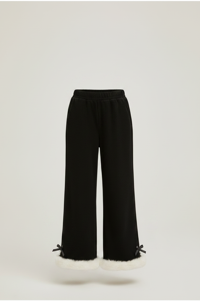 Pantalon Noir Fille Côtelé Ample Fourrure Hiver - Cordé - vue 3