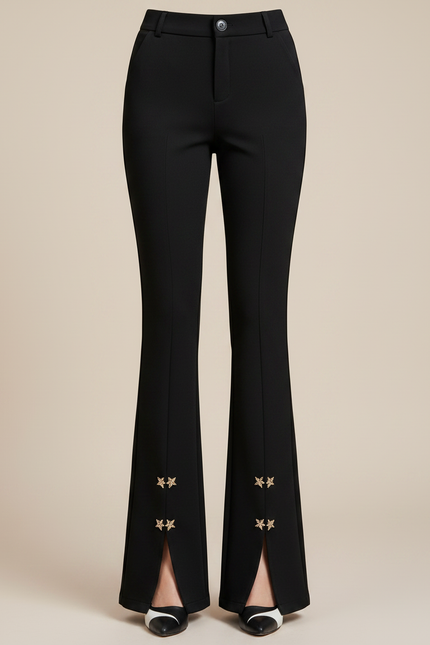Pantalon Noir Évasé Fendu Étoiles Élégant Femme - Polyester - vue 3