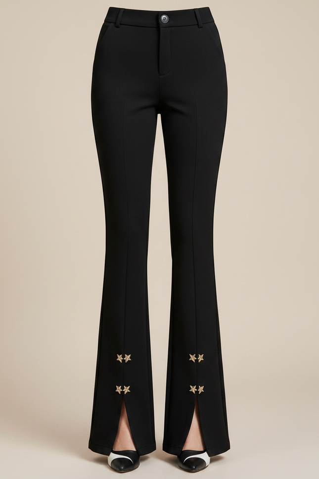 Pantalon Noir Évasé Fendu Étoiles Élégant Femme - Polyester - vue 3
