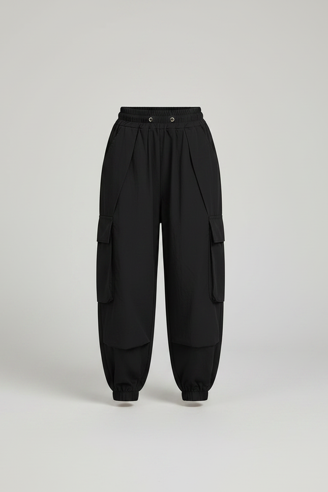 Pantalon Noir Cargo Ample Poches Streetwear Fille - Polyester - vue 3