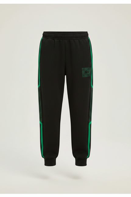 Pantalon Noir Sport Jogging Lignes Vertes Décontracté Enfant - Molleton - vue 3