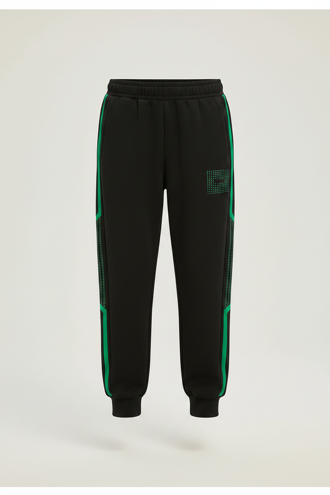 Pantalon Noir Sport Jogging Lignes Vertes Décontracté Enfant - Molleton - vue 3