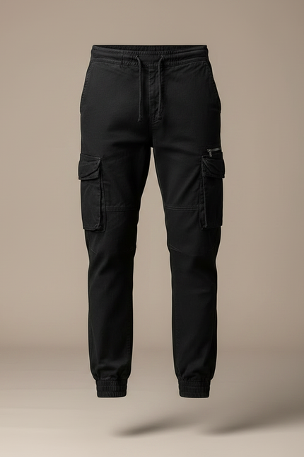 Pantalon Noir Cargo Jogger Cordon Homme - Toile - vue 3