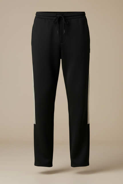 Pantalon Noir Droit Décontracté Sportif Rayures Latérales - Molleton - vue 3