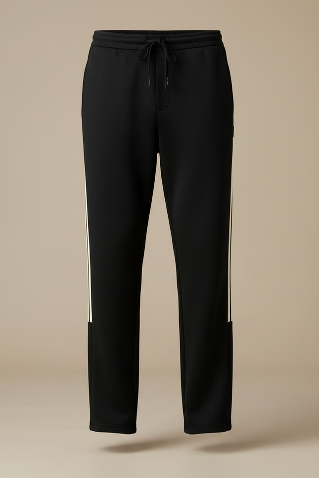 Pantalon Noir Droit Décontracté Sportif Rayures Latérales - Molleton - vue 3