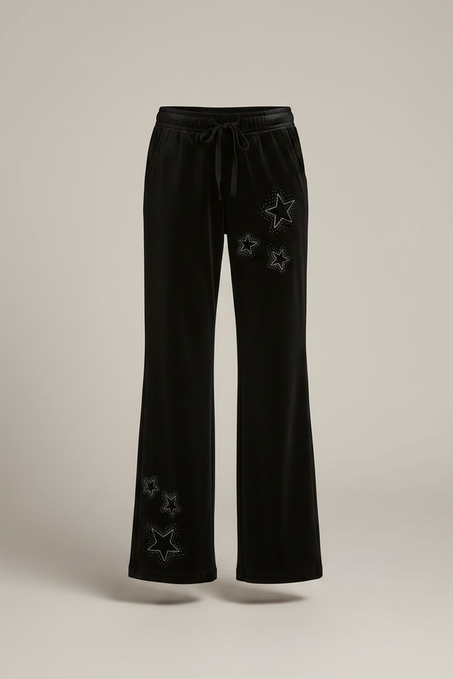Pantalon Noir Velours Évasé Étoiles Strass Fille - vue 3