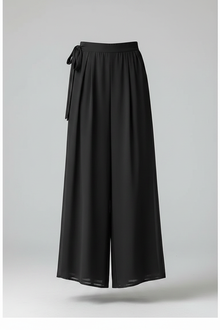 Pantalon Noir Fluide Plissé Taille Haute Élégant - Polyester - vue 3