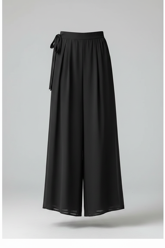 Pantalon Noir Fluide Plissé Taille Haute Élégant - Polyester - vue 3