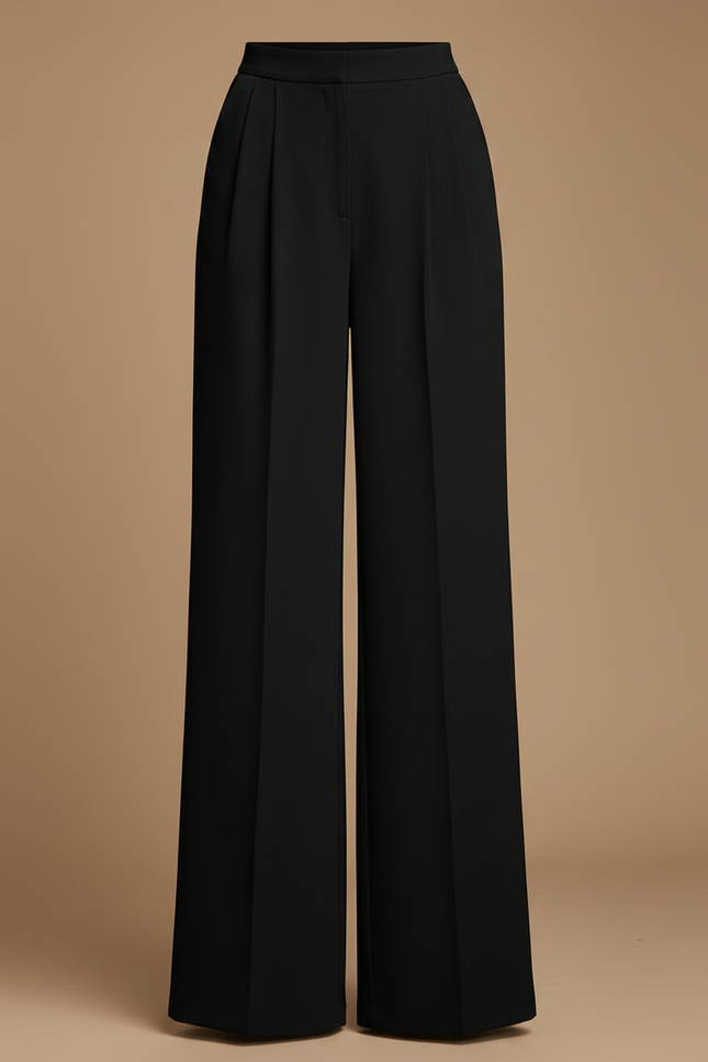 Pantalon Noir Plissé Ample Fluide Élégant Femme - Polyester - vue 3