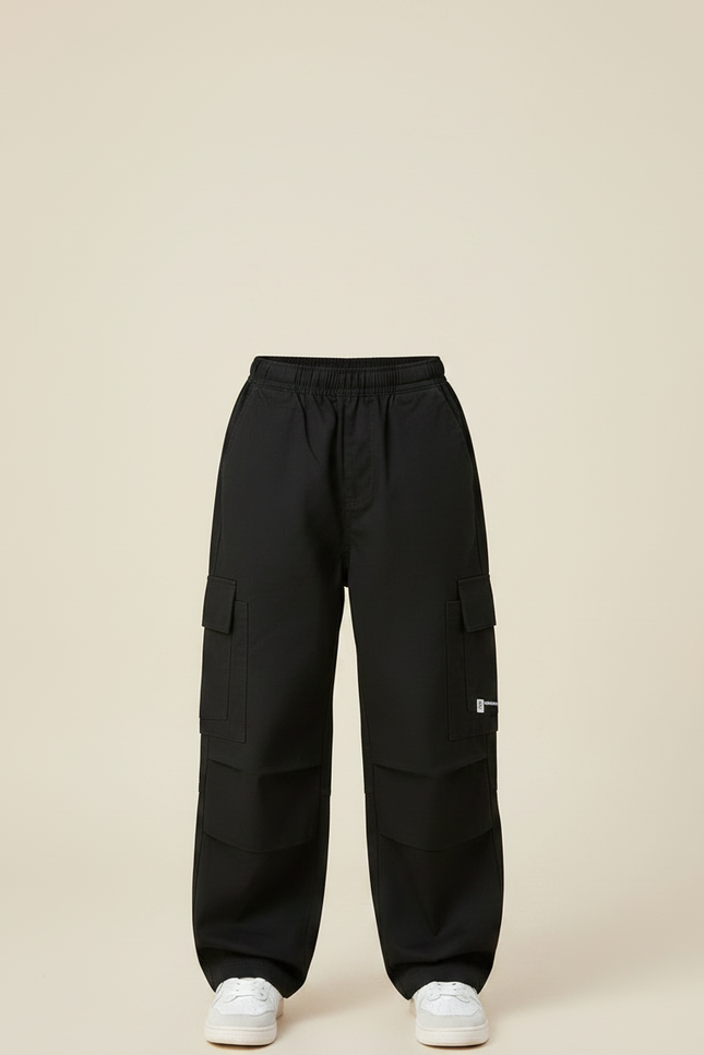 Pantalon Noir Cargo Ample Garçon Décontracté Coton - Toile - vue 3