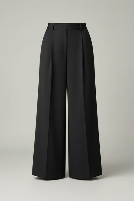 Pantalon Noir Évasé Fluide Taille Haute Élégant - Polyester - vue 3