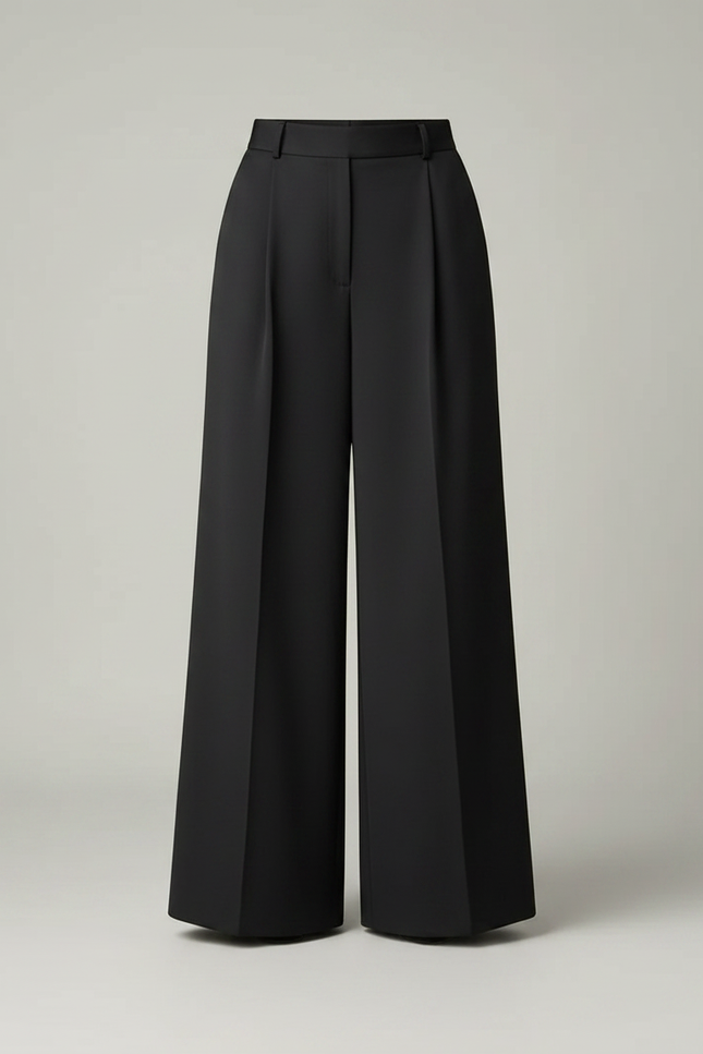 Pantalon Noir Évasé Fluide Taille Haute Élégant - Polyester - vue 3