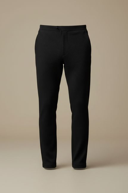 Pantalon Noir Rayé Ajusté Décontracté Cordon - Cordé - vue 3