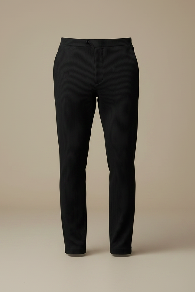 Pantalon Noir Rayé Ajusté Décontracté Cordon - Cordé - vue 3