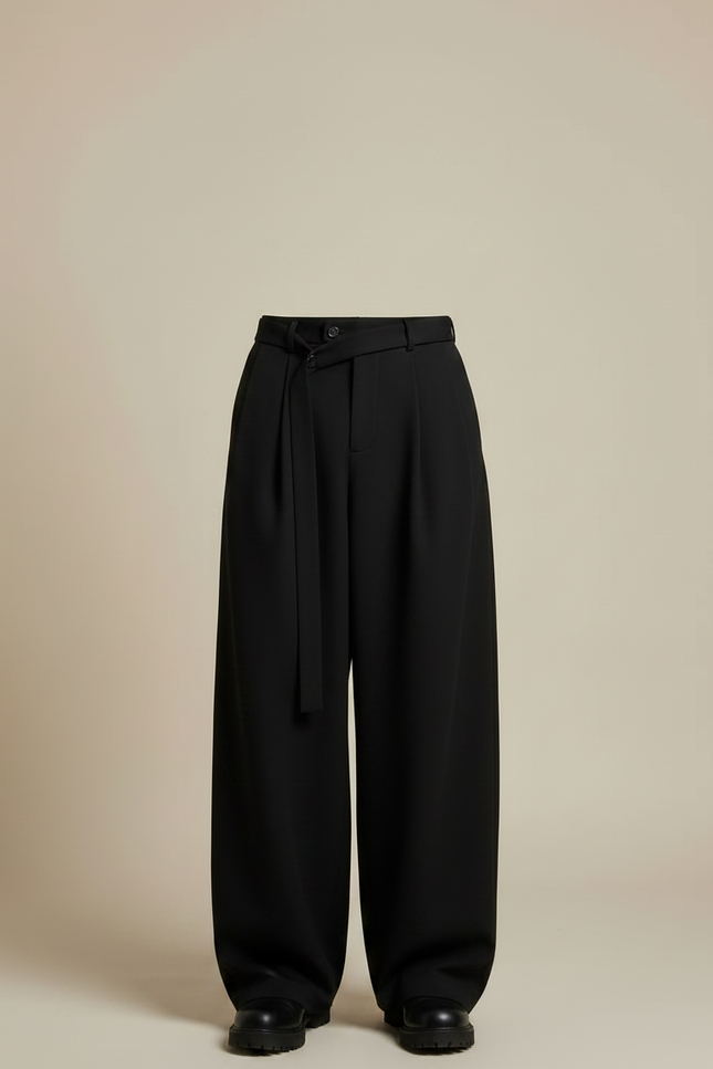 Pantalon Noir Ample Plissé Fluide Élégant Homme - Viscose - vue 3