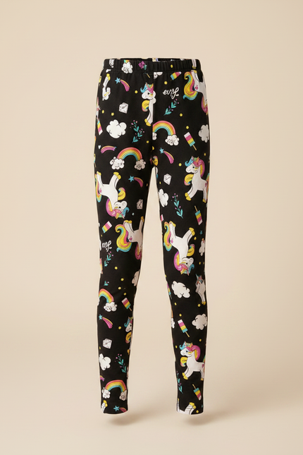 Pantalon Noir Licorne Arc-en-ciel Fille Doublé Polaire - Molleton - vue 3
