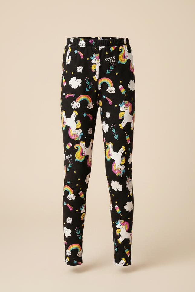 Pantalon Noir Licorne Arc-en-ciel Fille Doublé Polaire - Molleton - vue 3