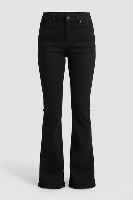Pantalon Noir Évasé Taille Haute Fille Élégant - Maille - vue 3