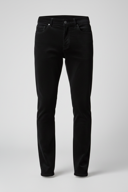 Pantalon Noir Velours Côtelé Slim Homme Élégant - Cordé - vue 3