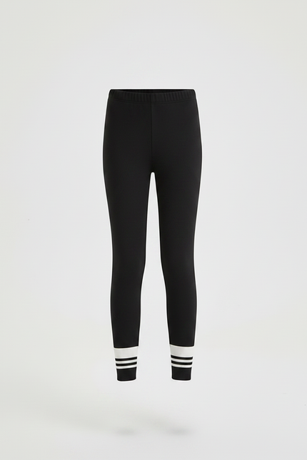 Pantalon Noir Leggings Sportif Rayures Blanches Confortable Fille - Polyester - vue 3