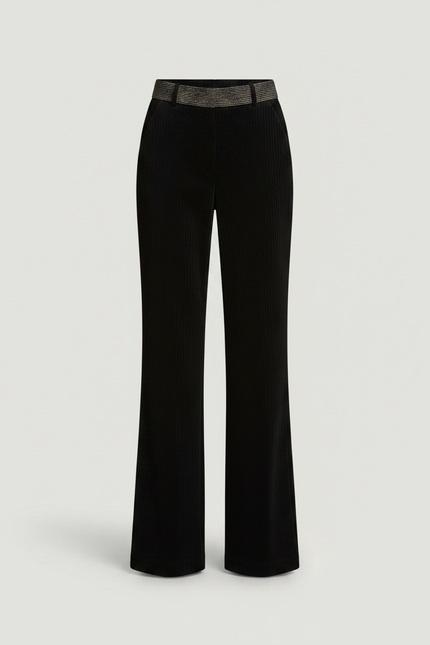 Pantalon Noir Côtelé Évasé Taille Haute Femme - Cordé - vue 3