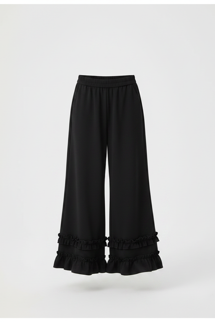 Pantalon Noir Évasé Volants Ample Enfant - Polyester - vue 3