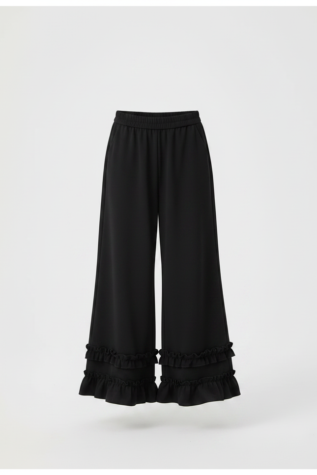 Pantalon Noir Évasé Volants Ample Enfant - Polyester - vue 3