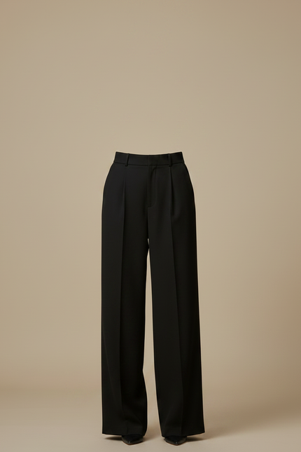 Pantalon Noir Large Plissé Fluide Élégant - Polyester - vue 3