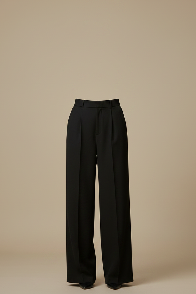 Pantalon Noir Large Plissé Fluide Élégant - Polyester - vue 3