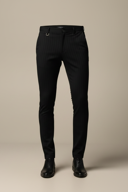 Pantalon Noir Slim Pinstripe Habillé Homme - Laine - vue 3