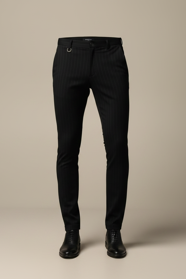Pantalon Noir Slim Pinstripe Habillé Homme - Laine - vue 3
