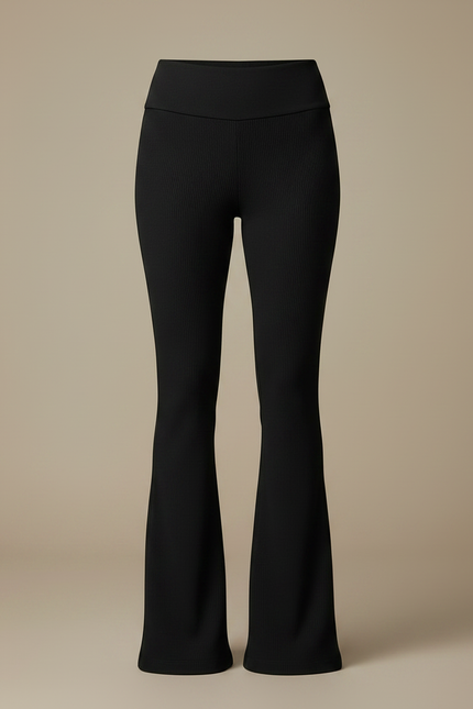 Pantalon Noir Côtelé Évasé Taille Haute Élégant - Maille - vue 3